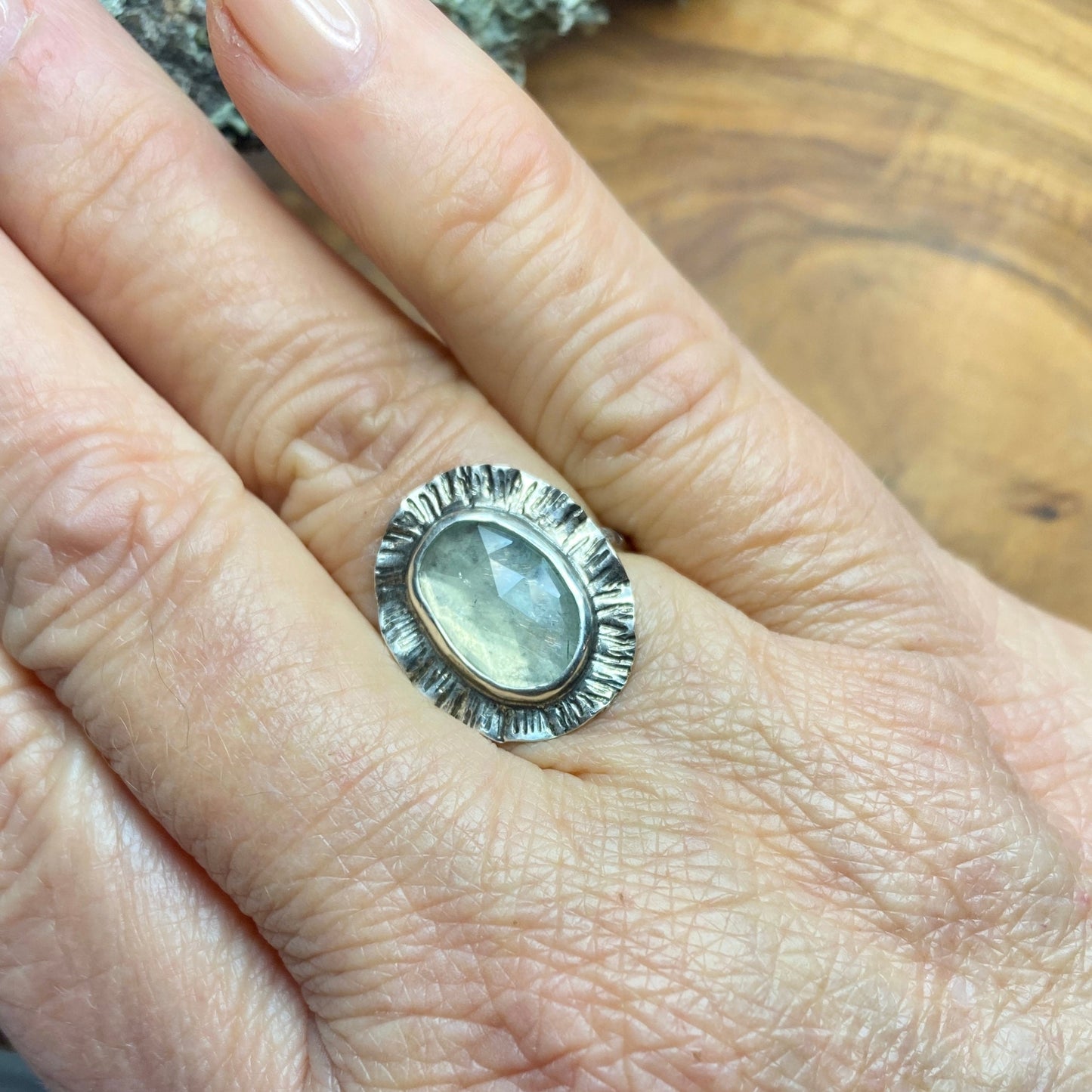 Rose Cut Aquamarine Ring Size 7 3/4