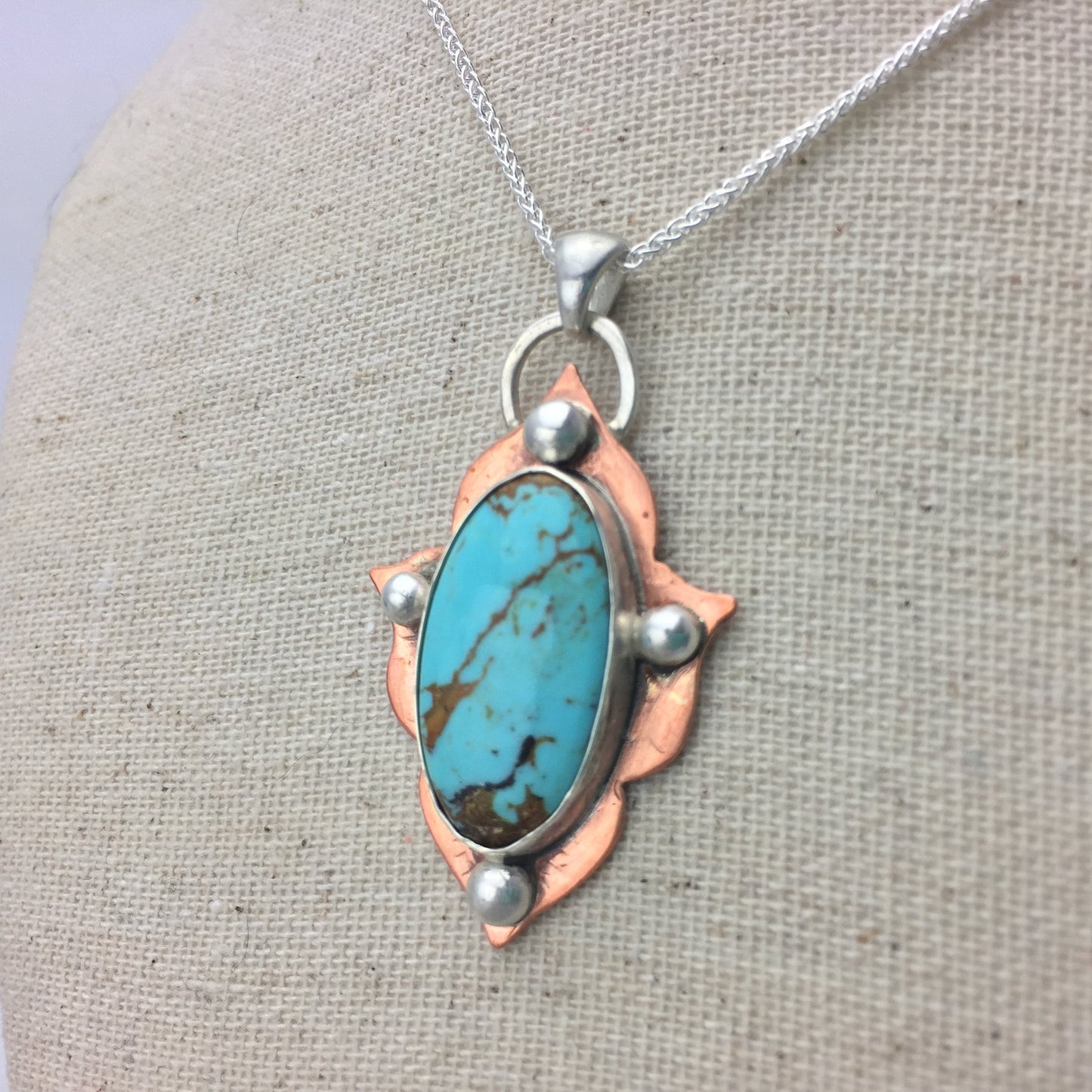 Baja Turquoise necklace in copper with sterling silver chain and accents