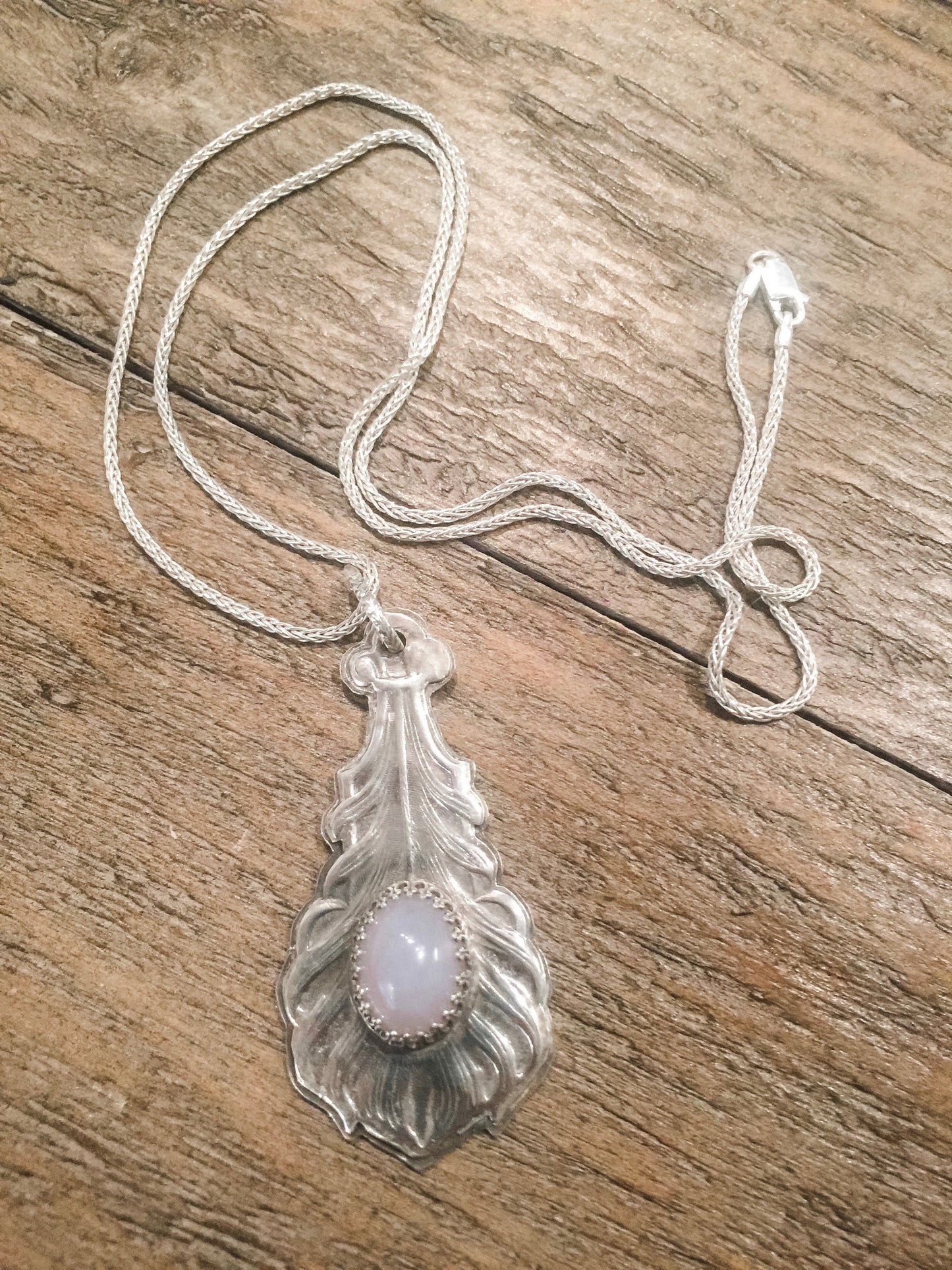 Art Nouveau Peacock Feather and Moonstone Necklace