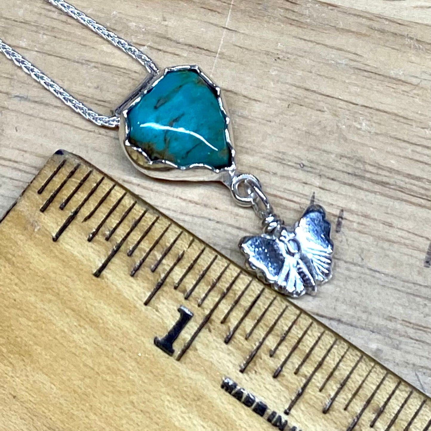 Delicate Turquoise Heart with Silver Butterfly Pendant