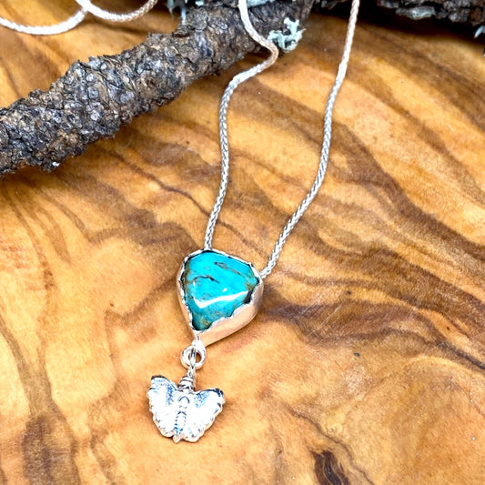 Delicate Turquoise Heart with Silver Butterfly Pendant