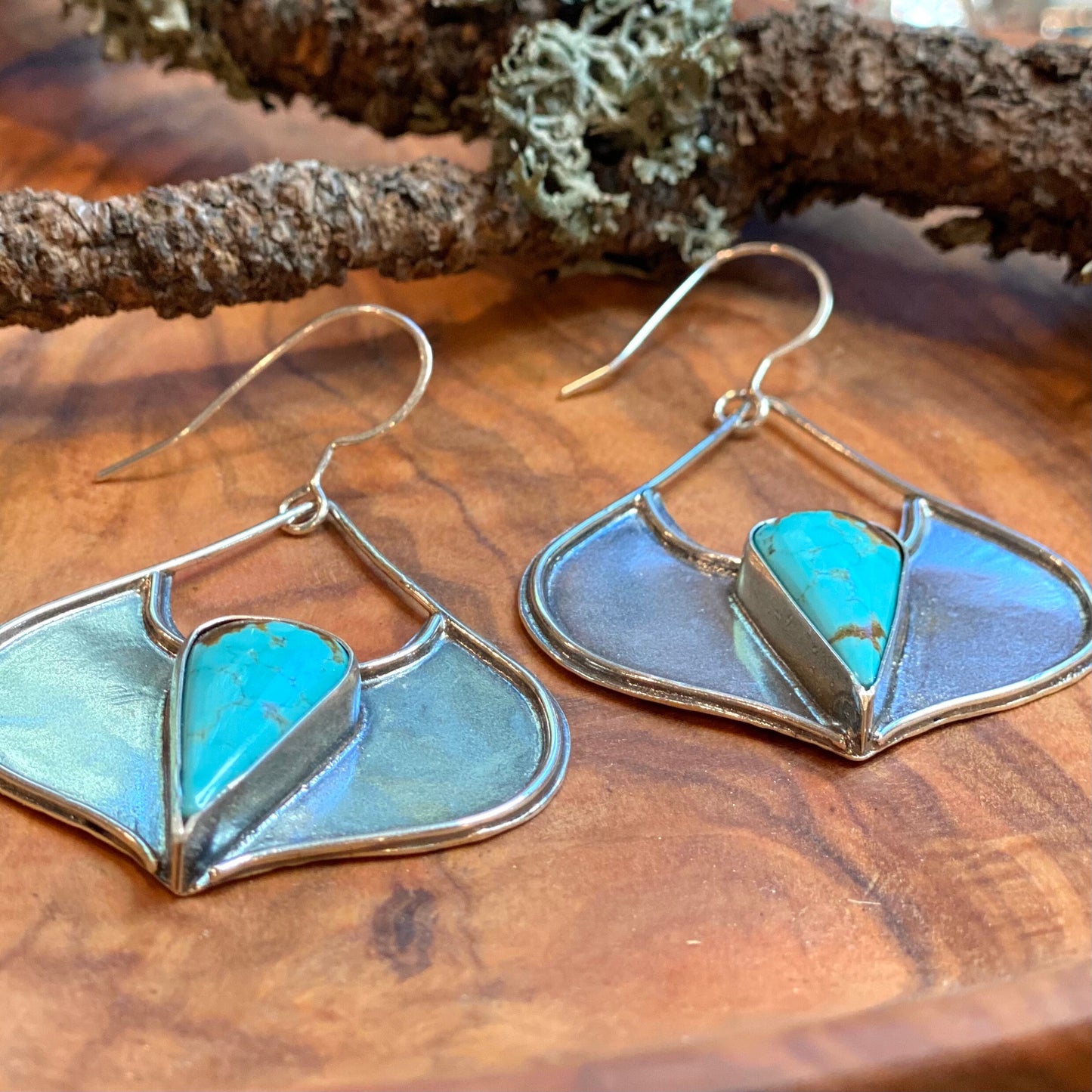 Number 8 Mine Turquoise Tribal Drop Earrings in Silver