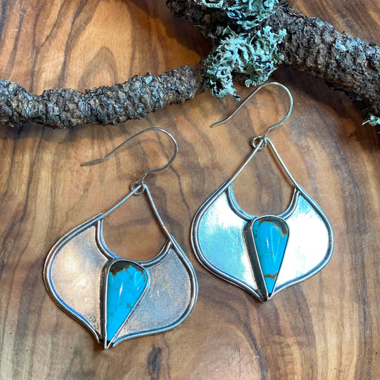 Number 8 Mine Turquoise Tribal Drop Earrings in Silver