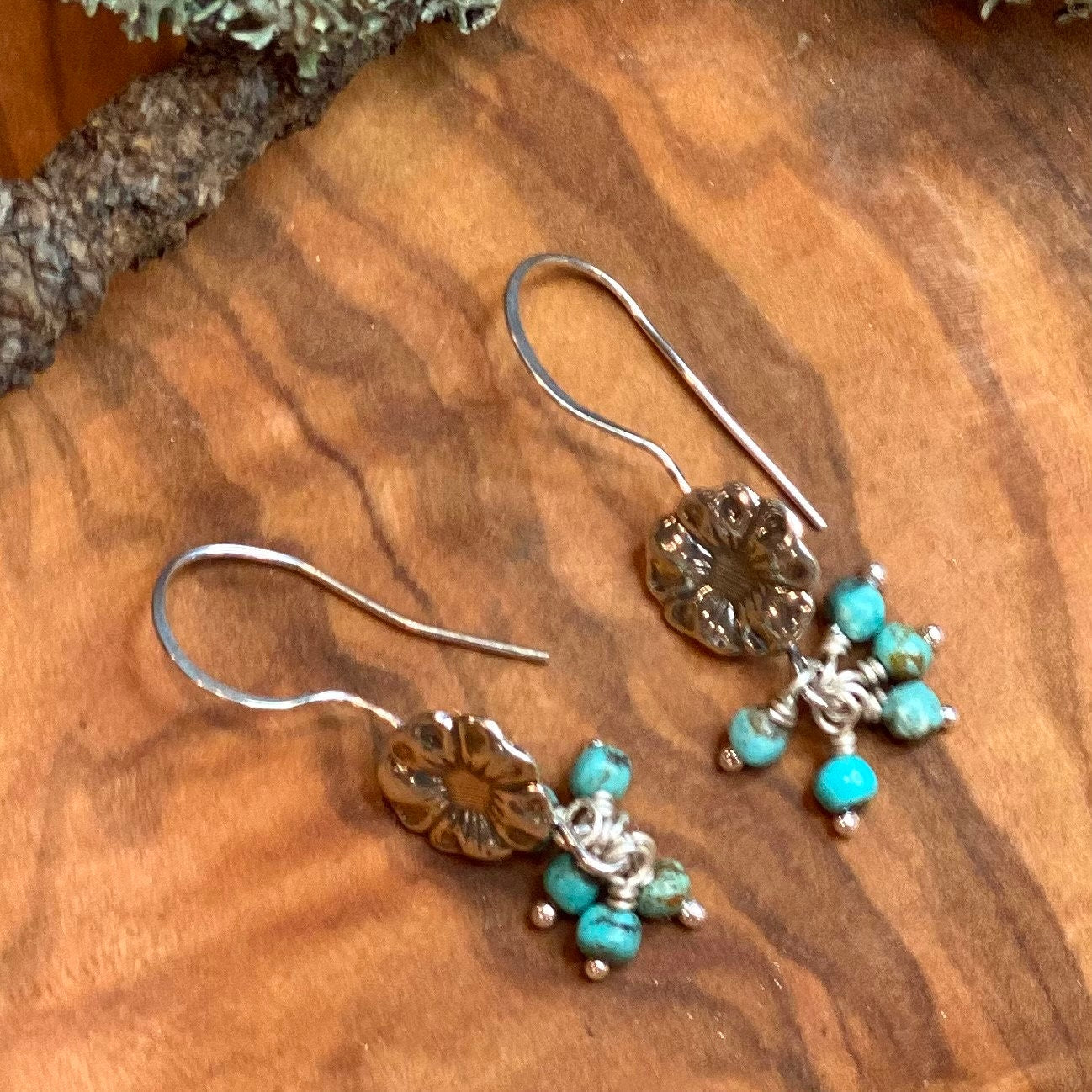 Silver Flower Earrings with Turquoise