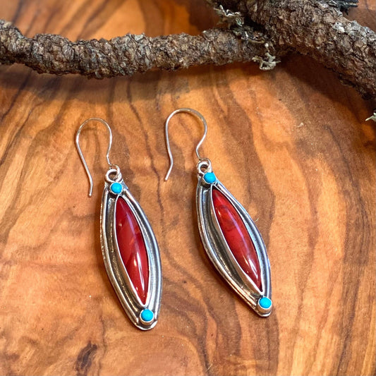 Rosarita and Turquoise Drop Style Silver Earrings