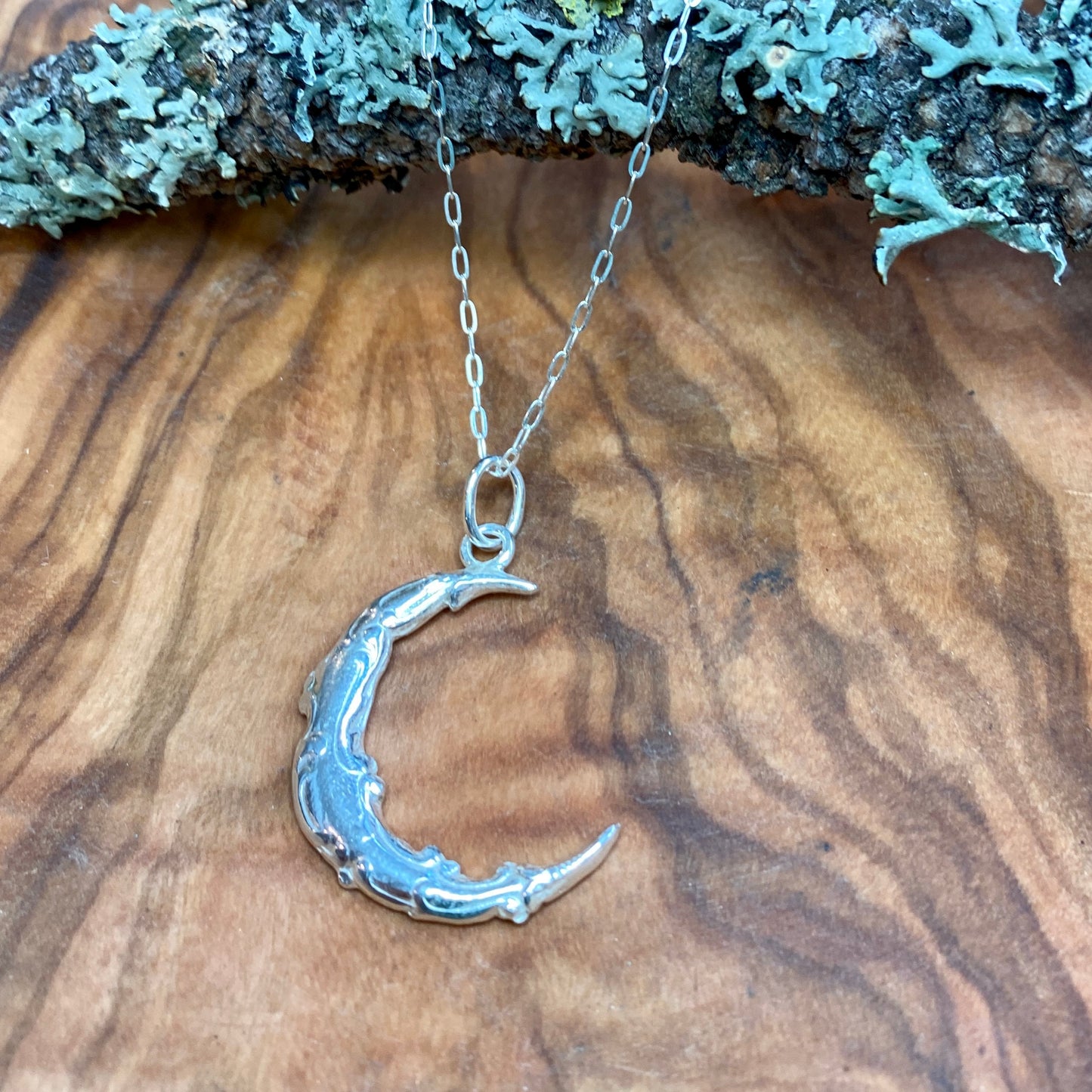 Art Nouveau Crescent Moon Pendant in Fine silver