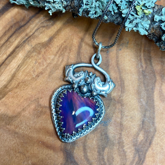 Dark Aurora Opal Heart Pendant