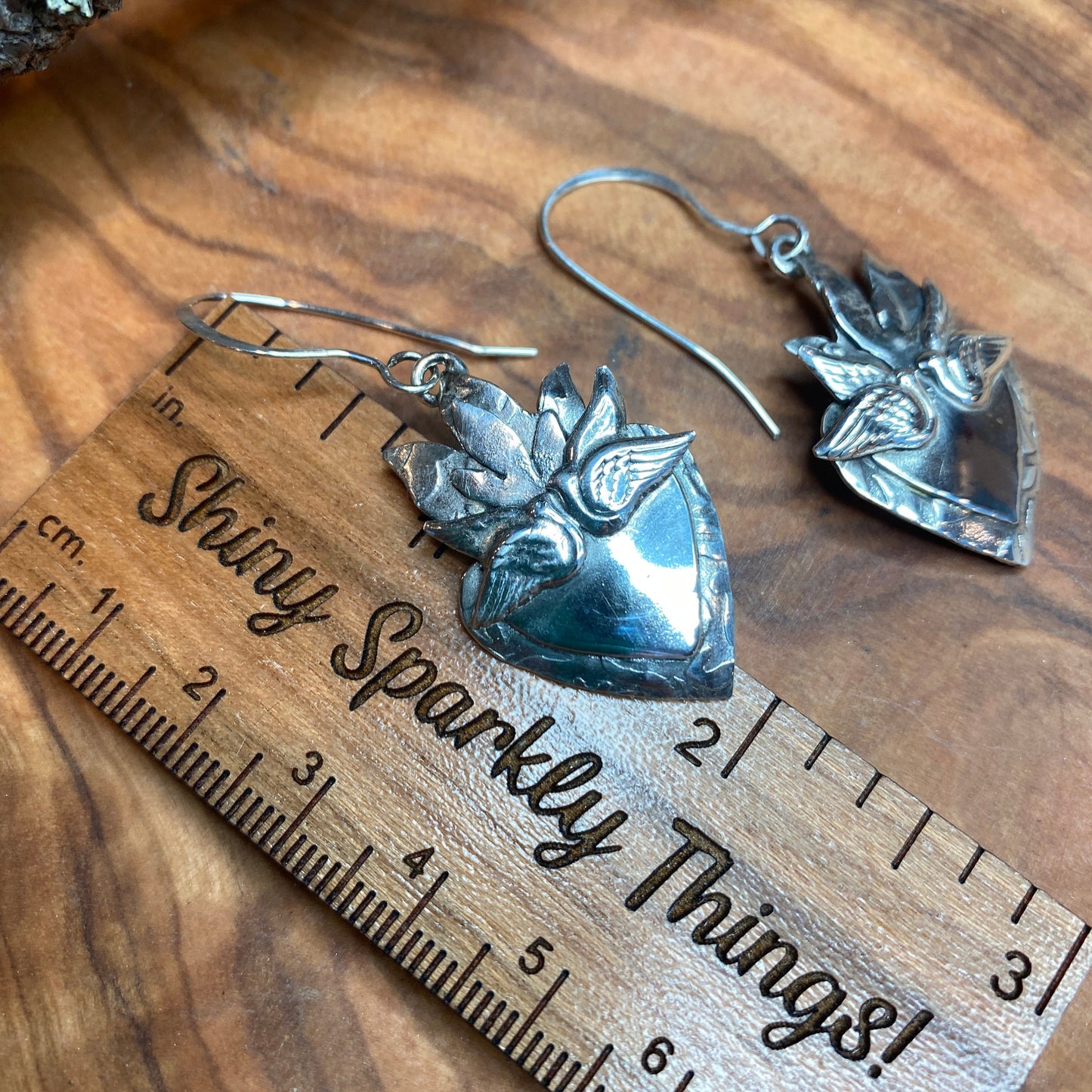 Sacred Heart Earrings with Lovebirds